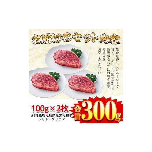 ふるさと納税 鹿児島県 姶良市 a326 A4等級鹿児島県産黒毛和牛！希少な牛肉！シャトーブリアン 100g×3(計300g)フィレ肉中でも最も中心部の柔らかい部位シャト…