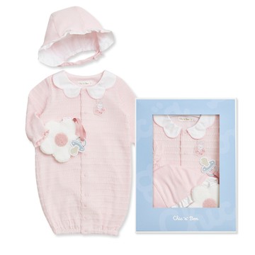 Chic a Bon 柔和緹織小白兔妙妙裝禮盒/連身衣3件組禮盒 (妙妙裝+帽子+安撫巾)