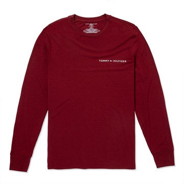 Tommy Hilfiger 熱銷吸濕排汗文字圖案長袖T恤-酒紅色