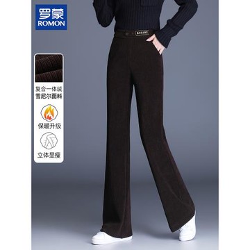 羅蒙時尚媽媽冬裝雪尼爾直筒褲女士燈芯絨高腰休閑褲中年垂感褲子