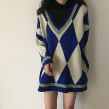 套裝女秋裝學院風寬松長袖毛衣+高領打底衫T恤兩件套1入