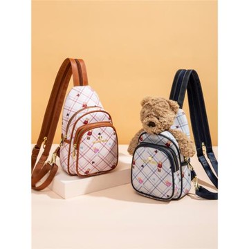 小熊依戀小雙肩包女2025新款卡通百搭斜背胸包可愛少女胸前小背包