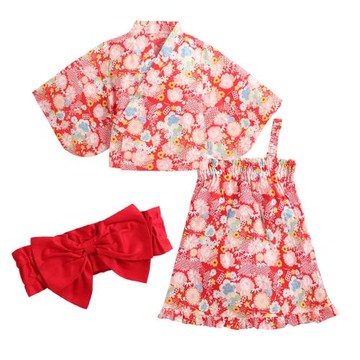 Augelute夏日兒童二件式和服+腰帶 日系女童套裝22011