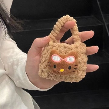 熱銷🍋小紅書同款ins黑皮hellokitty耳機包針織手提袋藍牙airpods耳機套手工藝鉤針新手 毛線編織材料包手