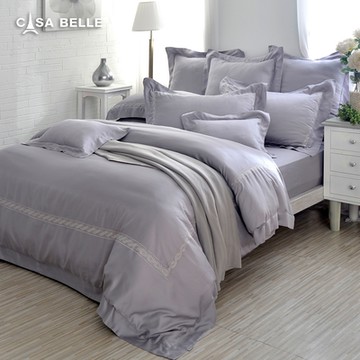【Great Living格蕾寢飾】法國CASA BELLE 皇室伊特 雙人天絲刺繡防蹣抗菌吸濕排汗兩用被床包組-共兩色-灰色