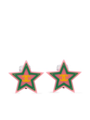 CHANEL Pre-Owned - 2004 CC star clip-on earrings - women - Plastic - One Size - Pink