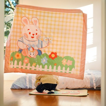 嗡嗡澆花 80s復古昭和 童趣可愛 格子毯子 印花拼布