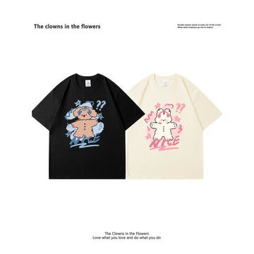 oddnova卡通情侶短袖T恤女學院風設計感小眾原創百搭半截袖