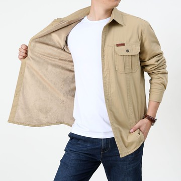 跨境中年美式工裝襯衫男士外套秋冬季休閑全純棉長袖襯衣商務通勤鑫弘-錦衣華服