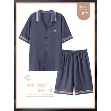 夏季夏天睡衣男士夏款冰絲薄高級感2023新款真絲綢家居服短袖男款