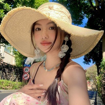 【蕾絲蝴蝶結草帽】太陽帽 草帽 遮陽帽 夏季帽子 蕾絲草帽 海邊度假遮陽帽 帽簷遮陽 沙灘太陽帽 帽 大帽簷 女