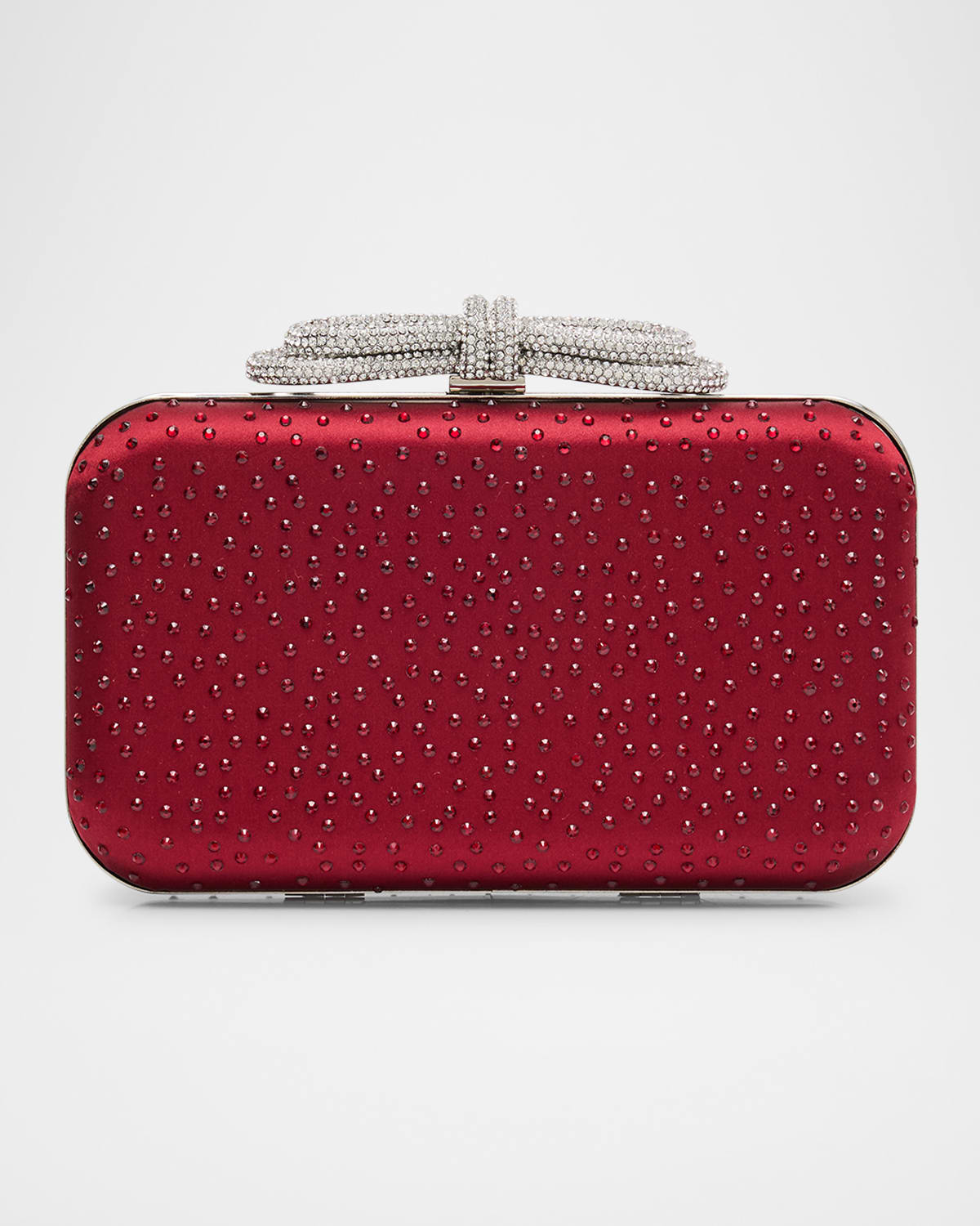 Double Bow Rhinestone Satin Clutch Bag