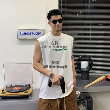 無袖背心男女夏季休閑上衣寬鬆坎肩百搭運動中性印花T恤潮【雲木雜貨】