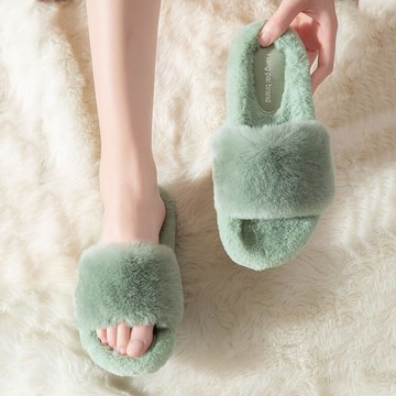 新款女士棉拖鞋秋冬季韓版時尚開口毛拖家居家用室內保暖軟底