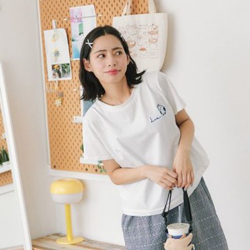 【Dailo】開襟設計前後兩穿短版棉短袖上衣 藍 白 綠