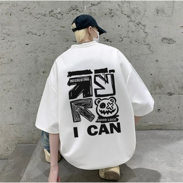【隔日到貨 搞怪印花】高品質！重磅短t麂皮絨印花T恤夏季新款美式復古寬鬆上衣學生加大碼Oversize t恤男生短袖T恤