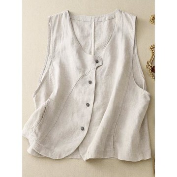 設計感純亞麻馬甲背心女士夏季薄款外搭疊穿坎肩顯瘦棉麻無袖上衣