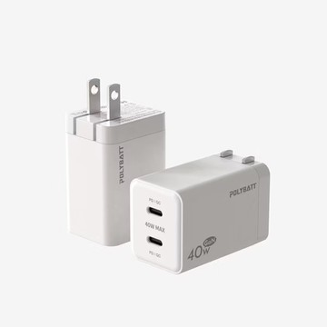 POLYBATT 40W GaN氮化鎵雙PD快速充電器-質感白