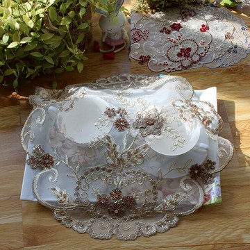 歐式簡約金色布藝蕾絲餐墊茶盤茶具杯子電飯煲臺燈電話機防塵蓋布
