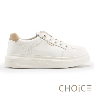 CHOiCE 全真皮免綁帶厚底休閒鞋 米色 #38374
