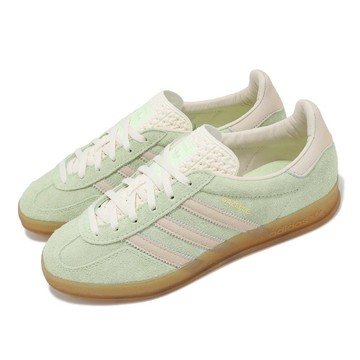 adidas 休閒鞋 Gazelle Indoor W 女鞋 綠 米色 麂皮 低筒 復古 三葉草 IE2948