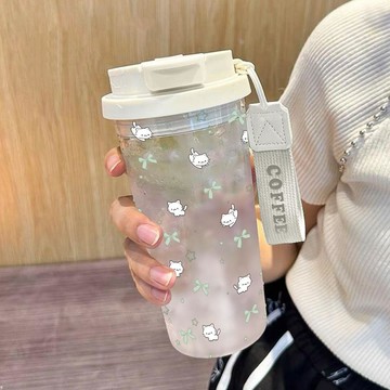 含稅價【光一】星星小貓水杯雙飲透明杯泡花茶戶外男女生運動便攜塑料杯子
