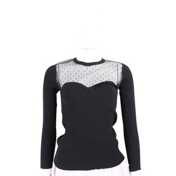 RED VALENTINO 前胸透膚蕾絲設計黑色針織上衣