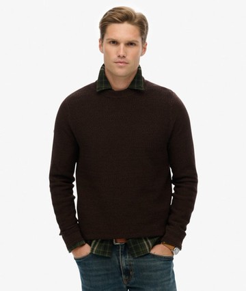 Superdry Men's Light Weight Cotton Texture Jumper Brown Size: L