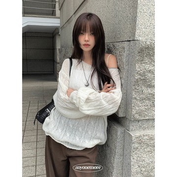 Codibook｜韓國 anyonemore 寬鬆羊駝毛麻花織紋圓領針織上衣［預購］針織衫 毛衣 女裝