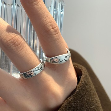 小寶s925純銀獨特設計波浪笑臉戒指女時尚個性輕奢開口精致高級感