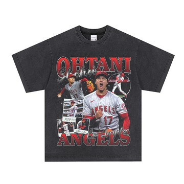 大谷翔平 Shohei Ohtani 純棉T恤 水洗做舊短袖 複古美式半袖 正肩T恤 嘻哈t恤 美式水洗oversize