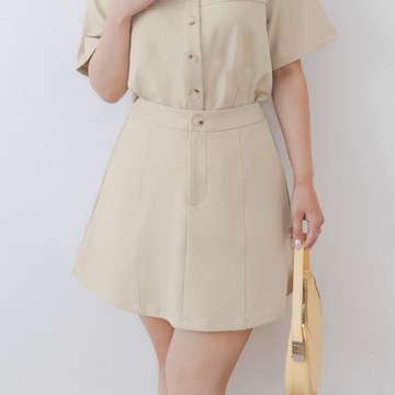 韓系車線斜紋後鬆緊短裙 MISS. 中大尺碼裙子