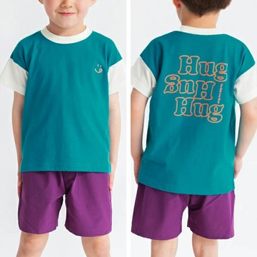 日本 BRANSHES - 潮流感英文logo短袖上衣-藍綠