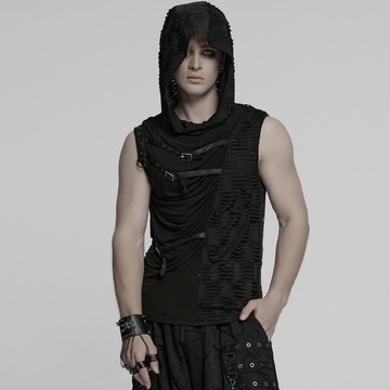 龐克雙面巫師做舊針織連帽背心