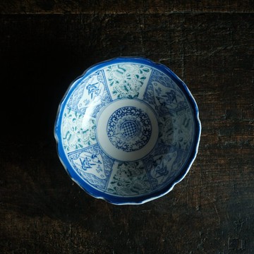 千鳥與風景◆花卉與蝴蝶。時代物 松文印判金彩膾皿 古董・antiques 古民家 青海波 大正～昭和初期
