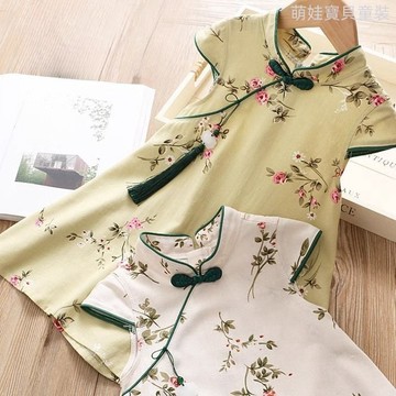 萌娃寶貝【國風】女童旗袍连衣裙中大童国风新中式盘扣碎花印花立領連衣裙 女童古風旗袍 女童洋裝 女童連衣裙 女童連身裙