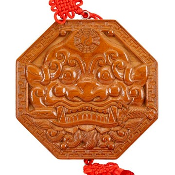 慈緣正堂 桃木獅咬劍掛件獸頭門對廁所 睚眥八卦鏡家用門口掛飾大