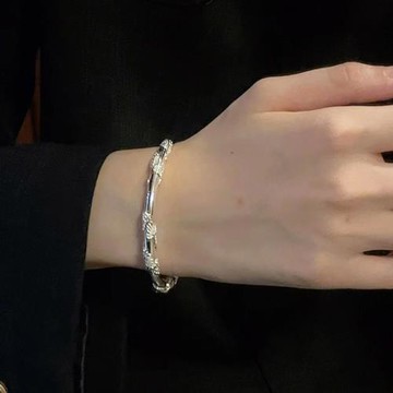 手鐲女純銀2023年新款繁花似錦S999足銀實心銀鐲子媽媽女神節禮物
