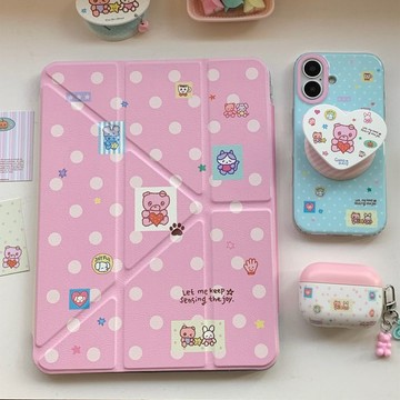 卡通波點小熊派對 透明平板保護殼 帶筆槽 iPad 10 11 12 Air M4 11吋 Pro M5 A16
