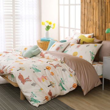 鴻宇 100%精梳棉 美國棉300織 60支 森林派對 雙人加大四件式兩用被床包組