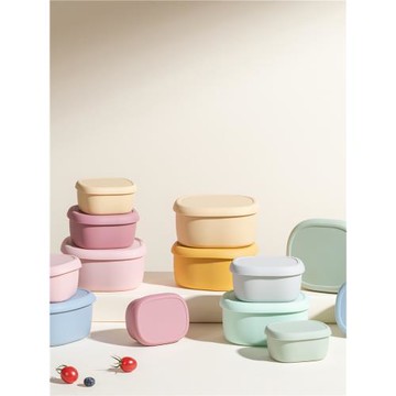 韓國食品硅膠飯盒微波爐保鮮盒方形收納盒密封學生兒童便當輔食盒