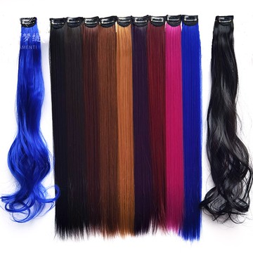 一卡小片式掛耳染假發片一片式長直發彩色挑染接發片大波浪卷發片