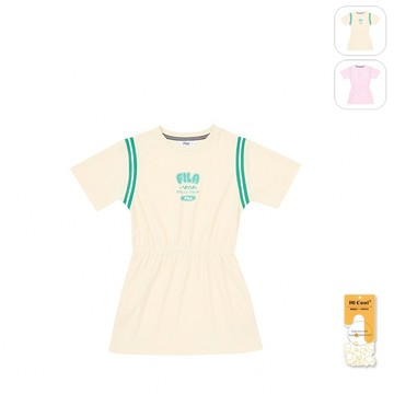 【FILA】KIDS 女童款 吸濕排汗 短袖洋裝-黃色 5DRZ-4713-YE