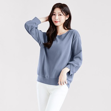 高磅棉質磨毛圓領鬱金香袖上衣