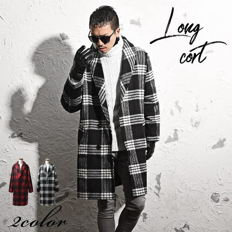 コート メンズ ロングコート ロング ロング丈 ショールカラー チェスターコート ビックコート フリース チェック レッド ブラック 春 通販 Lineポイント最大0 5 Get Lineショッピング