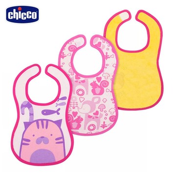 chicco官方直營-可愛動物防水圍兜(甜美女孩)3入