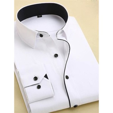 春款商務正裝職業免燙男士長袖工裝結婚襯衫白修身型青年襯衣大碼
