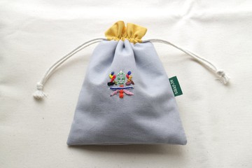 手工刺繡文字 / 拼布束口袋 / 樂