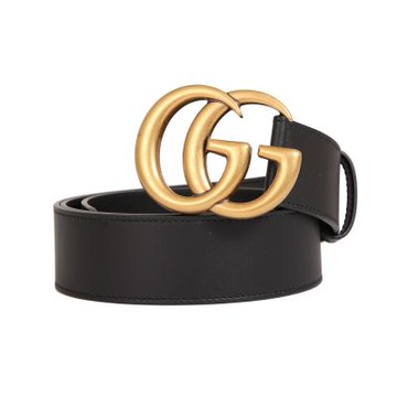 GUCCI GG Marmont古銅色金屬LOGO 3CM皮帶(黑色)