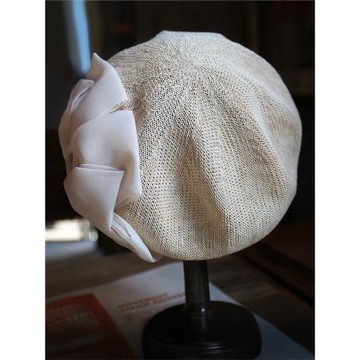 小野商 原生亞麻貝雷帽原創歐根紗凹造型可折疊優雅百搭春夏女帽